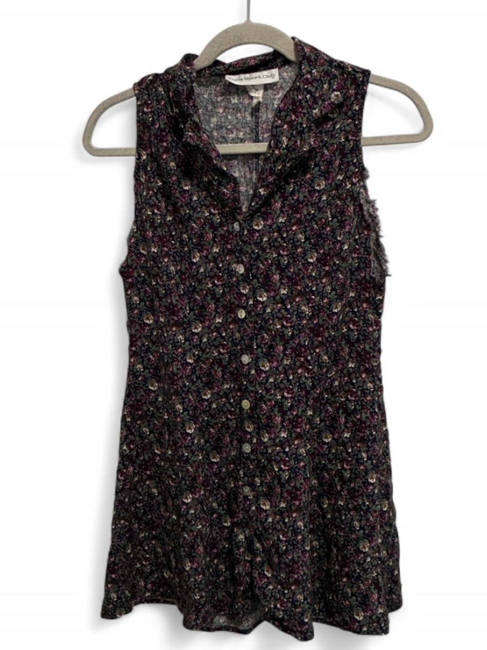 Vintage Paris Sport Club Sleeveless Button-Front Floral Mini Dress